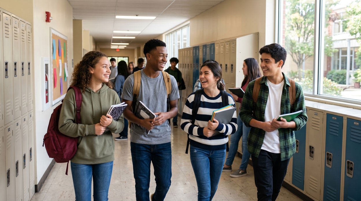 four students in school